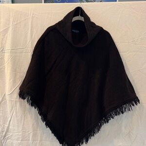 Elegant Black Poncho with Fringe